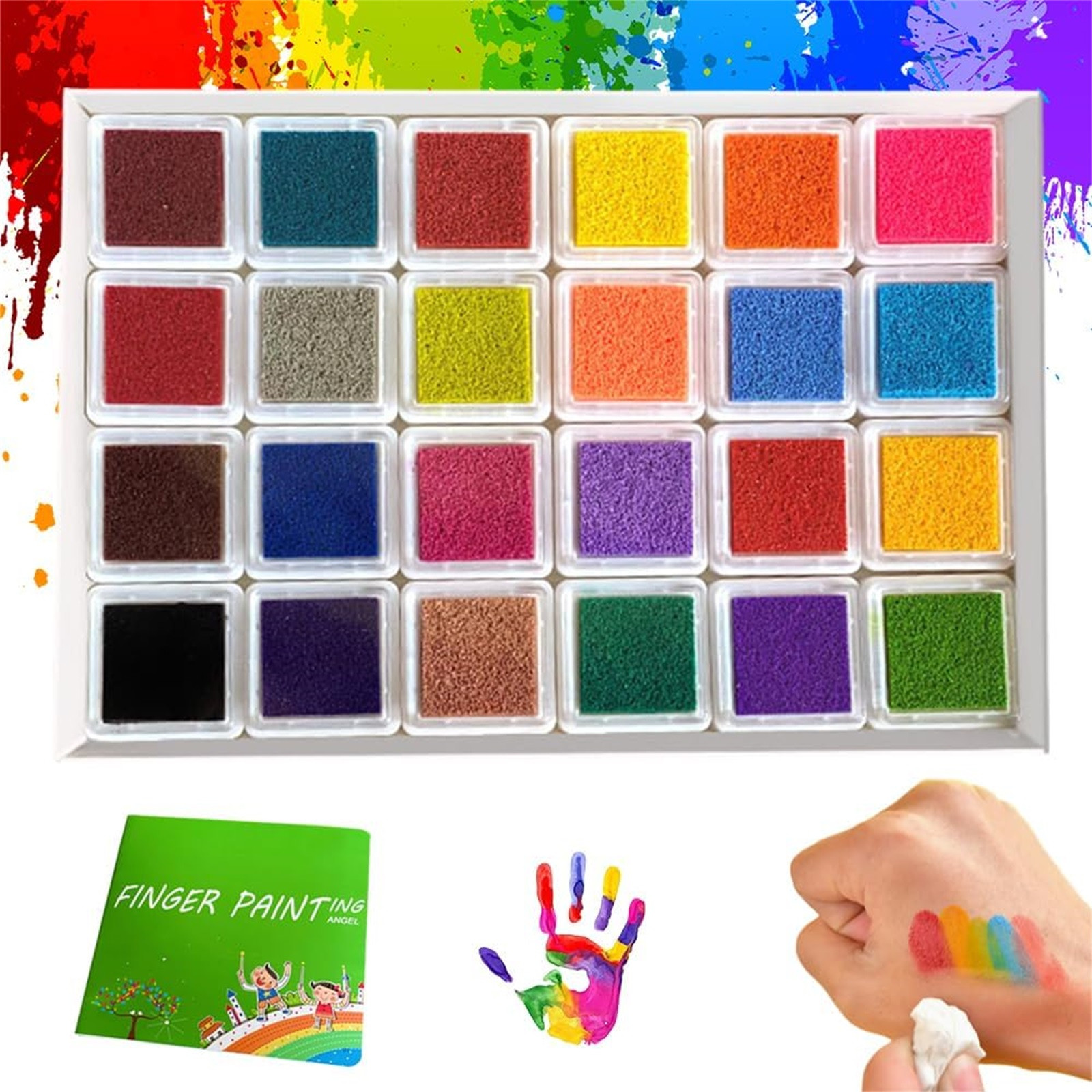 Sales Today Clearance! FAJHHA 24-Color Washable Finger Painting Kit,Kids DIY Craft Art Set,Finger Paints with Book,Christmas and Birthday Craft Supplies for Children